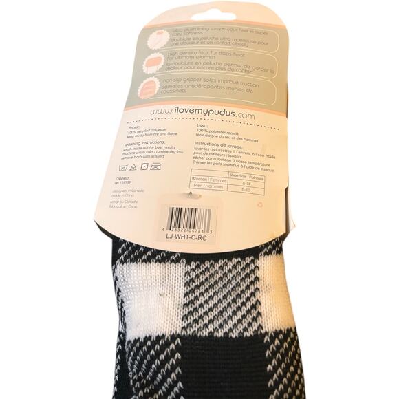 Pudus Extra Fuzzy Plush Non Slip Slipper Socks, Black Plaid, NWT - Picture 2 of 2